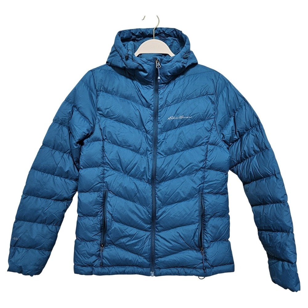 Eddie Bauer Womens 650 Down Hooded Puffer Jacket Full Zip Pocket Gorpcore Teal S